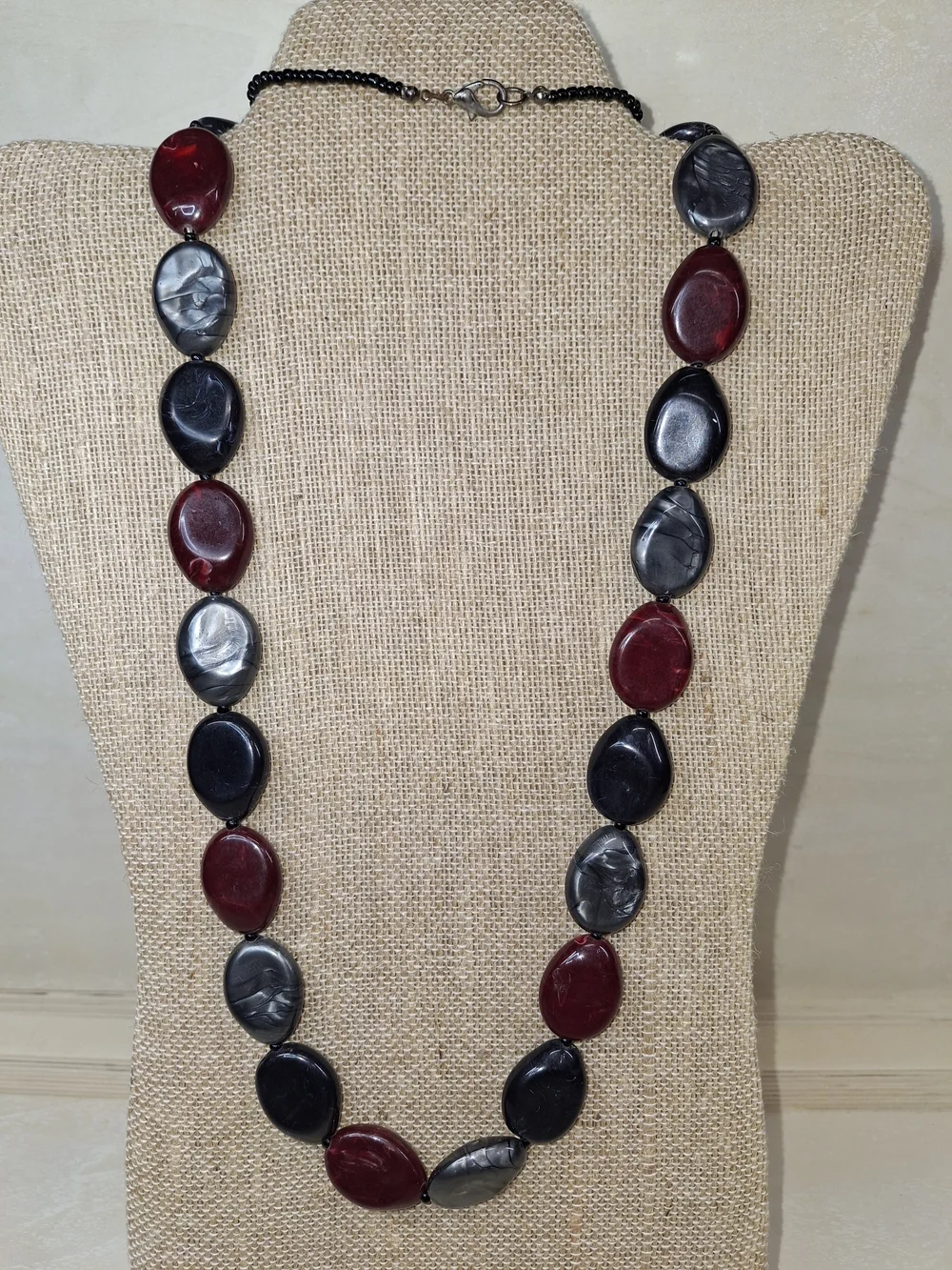 Handcrafted Red and Gray Statement Bead Necklace